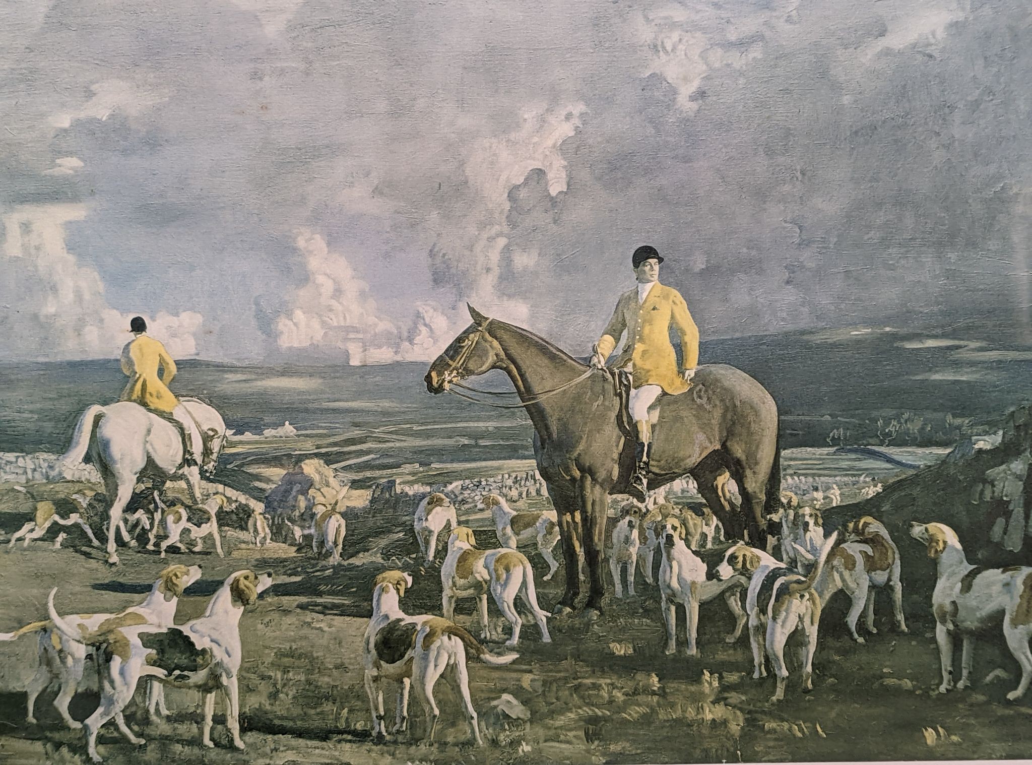 After Alfred J. Munnings, colour print, 'The Kilkenny hounds', signed in pencil, 46 x 65cm